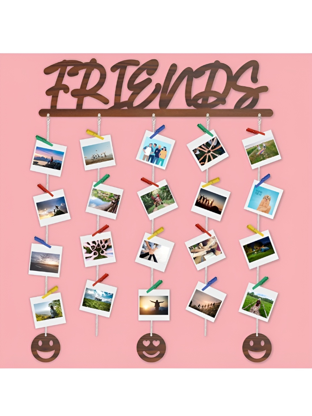 

CVANU Brown Friends Carved Cut Out Wooden Wall Hanging With Photo Clips