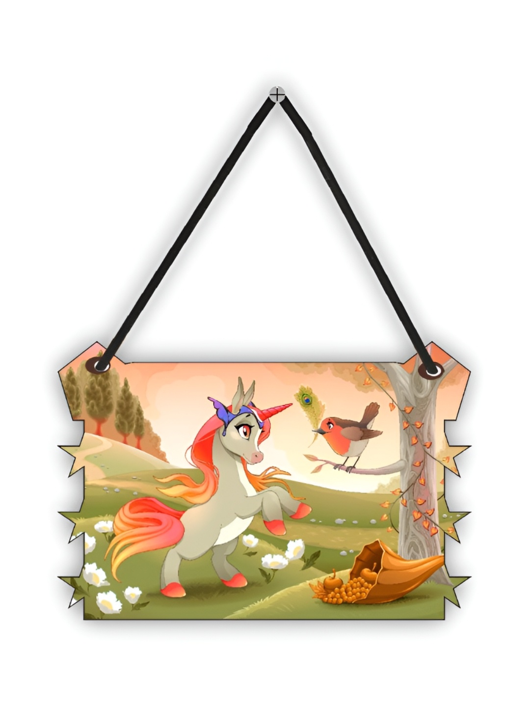 

CVANU Green & Pink Unicorn Painted Rectangle Wooden Wall Hanging