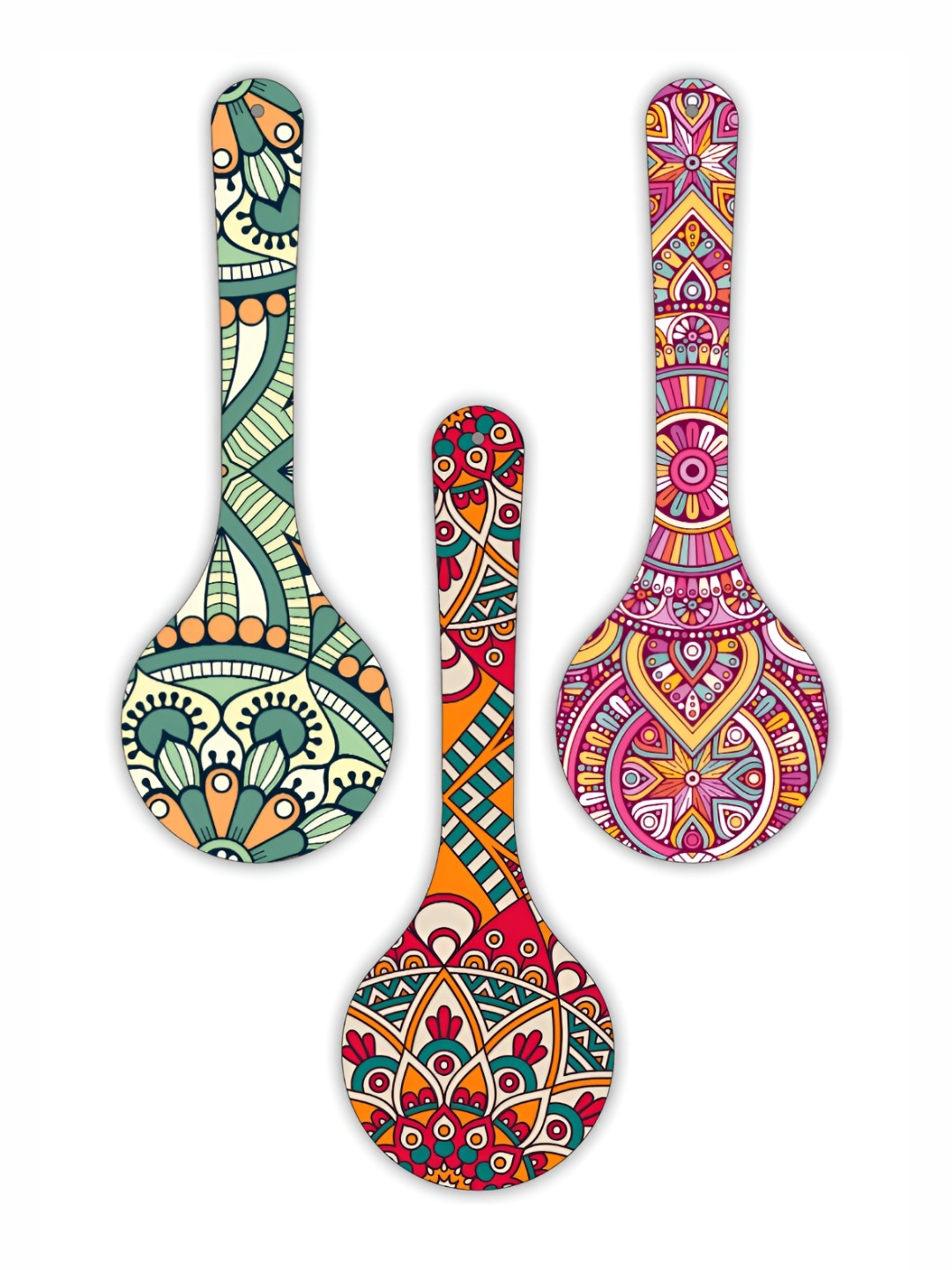 

CVANU Green & Pink 3 Pieces Printed Wooden Wall Hangings