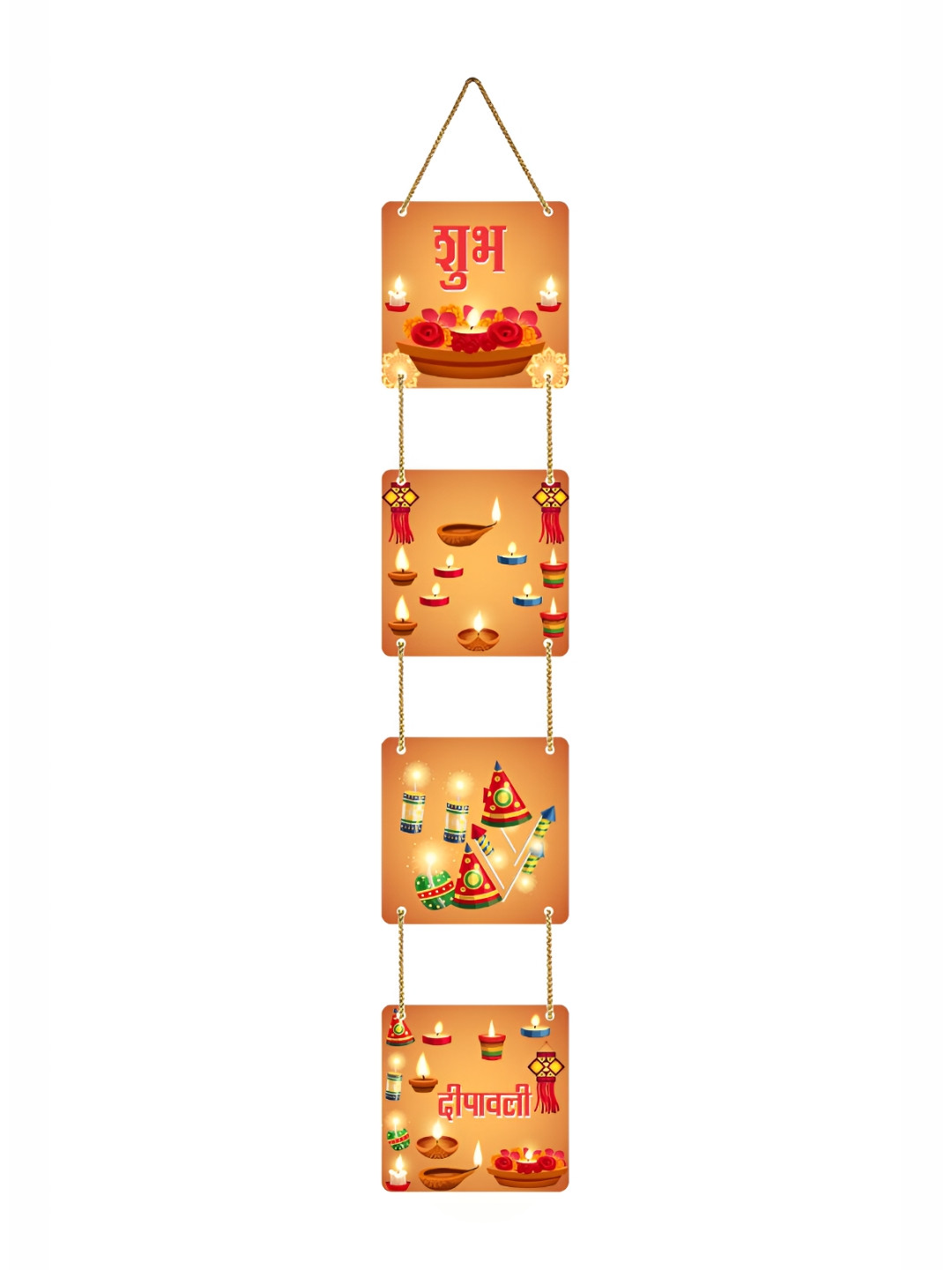 

CVANU Red & Yellow Deepavali Theme Painted Rectangle Wooden Wall Hanging