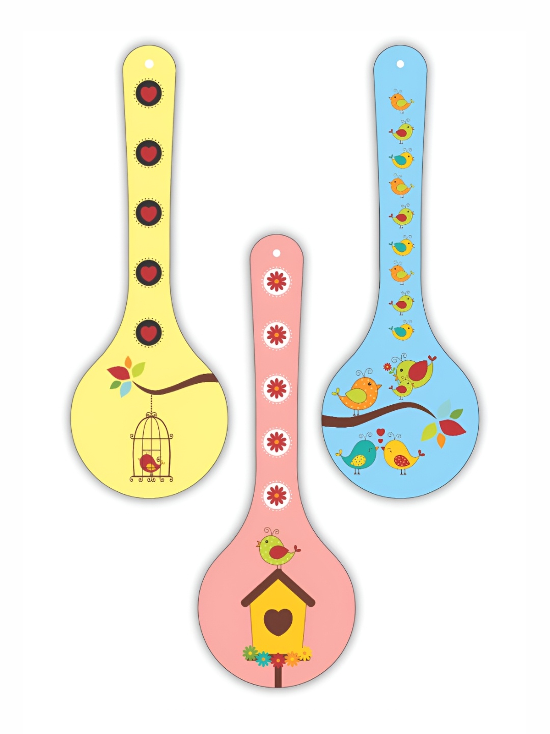 

CVANU Blue & Pink 3 Pieces Birds Painted Spoon Shape Wooden Wall Hangings