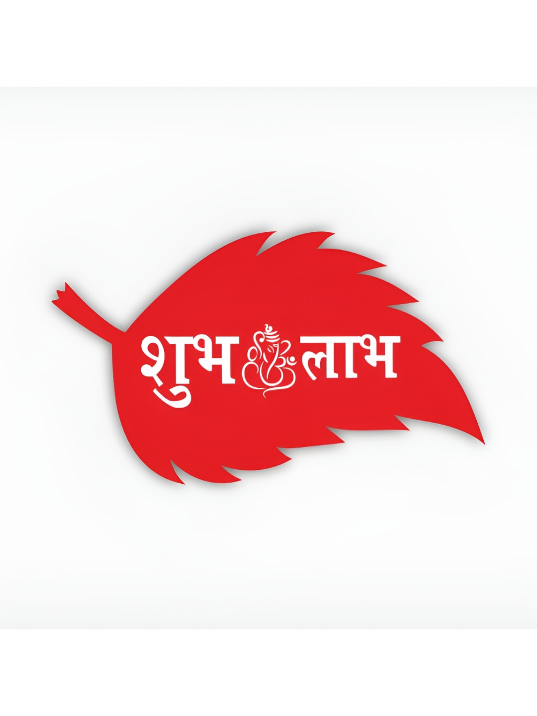 

CVANU Red & White Subh Labh Painted Leaf Shape Wooden Wall Hanging