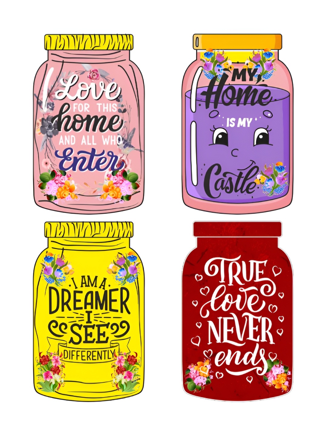 

CVANU Pink & Purple 4 Pieces Motivational Quotes Painted Jar Shaped Wooden Sign Boards