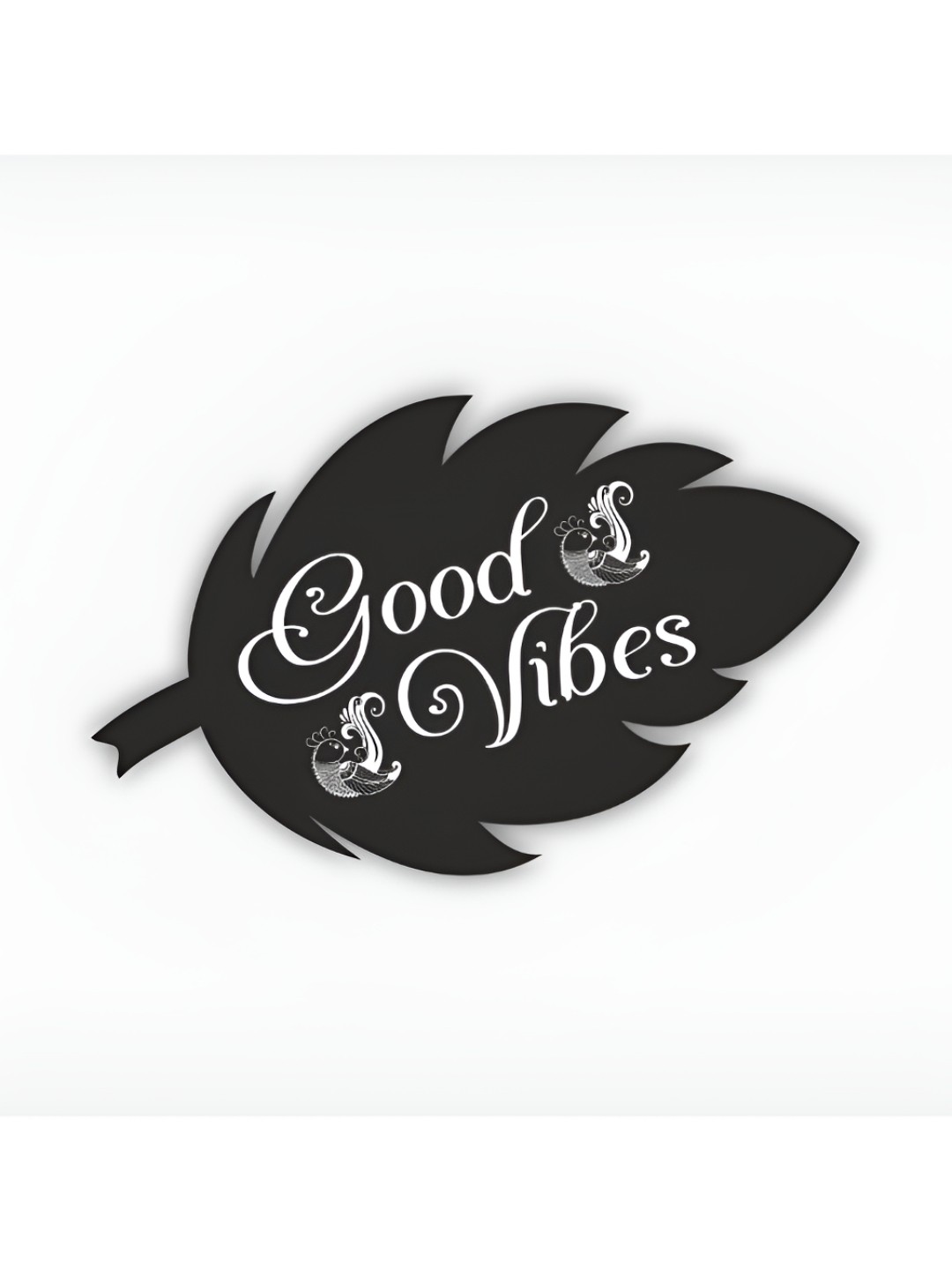 CVANU Black & White Good Vibes Painted Leaf Shape Wooden Wall Hanging