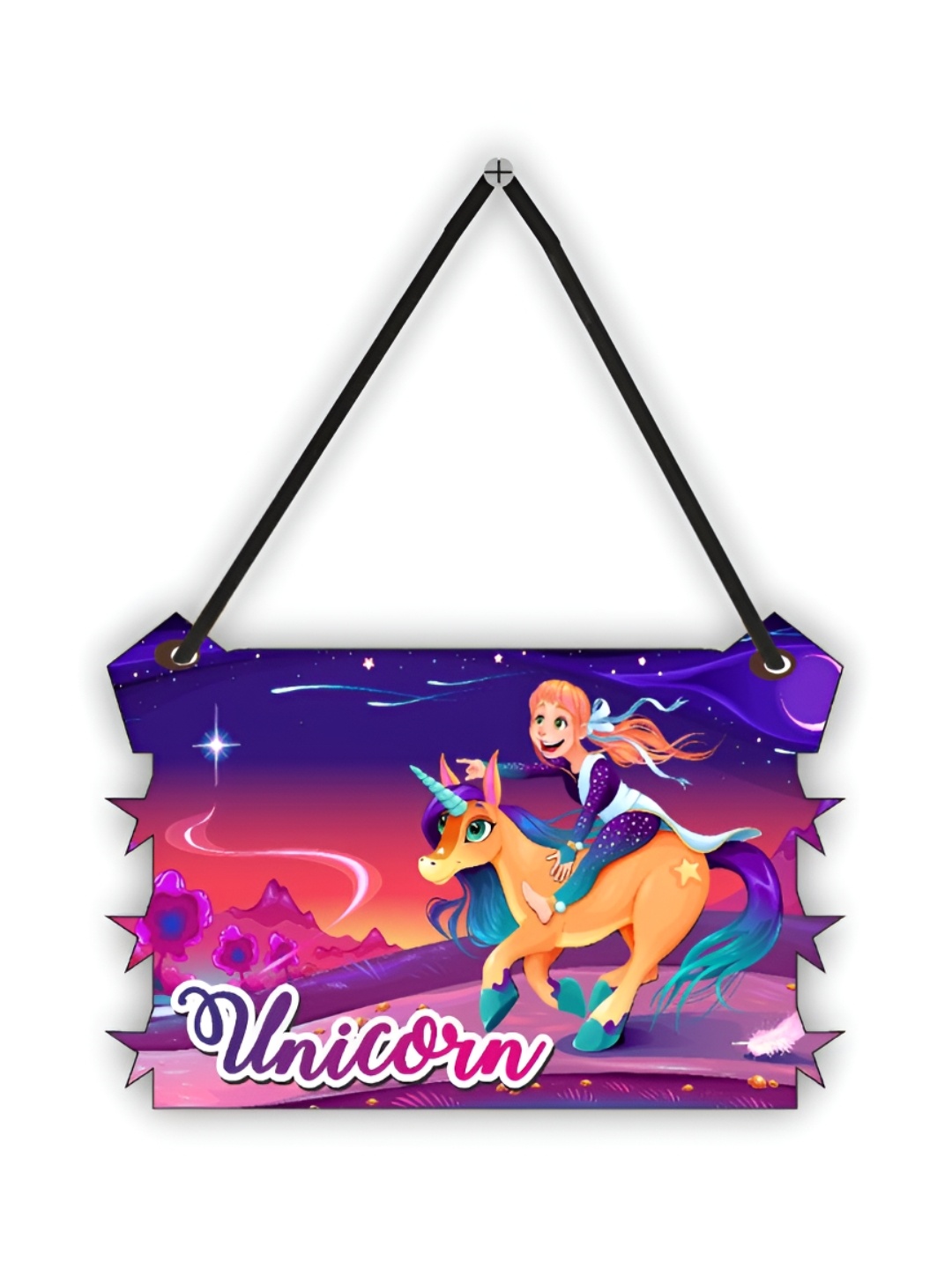 

CVANU Purple & Pink Unicorn Painted Rectangle Wooden Wall Hanging