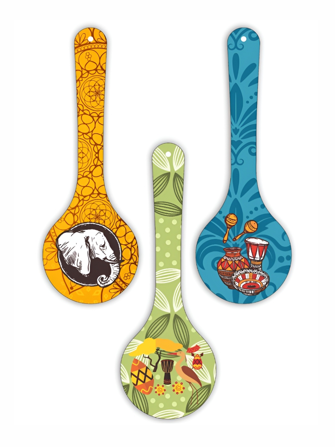 

CVANU 3 Pcs Yellow & Blue Printed Wooden Wall Hangings