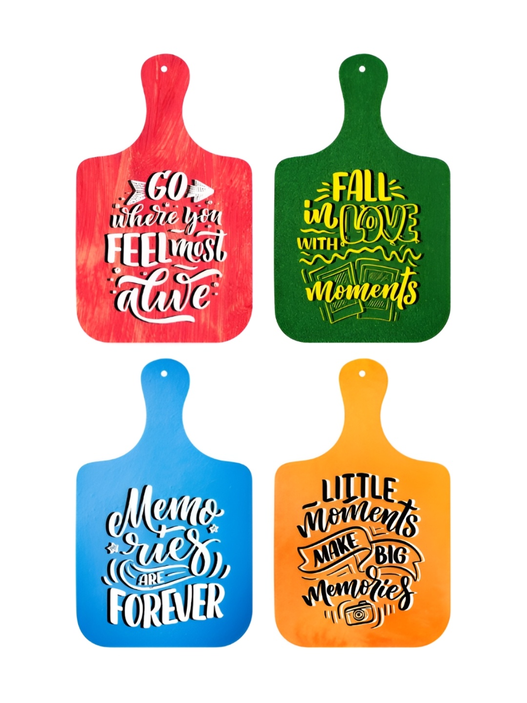 

CVANU Yellow & Green 4 Pcs Life Quotes Wooden Wall Hanging, Red