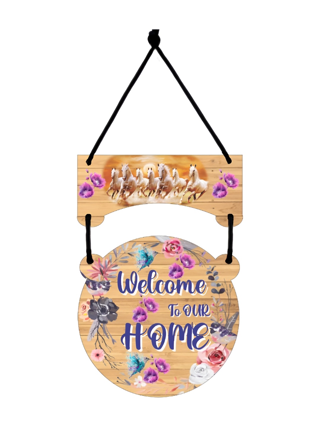 

CVANU Beige & Blue Printed Wooden Wall Hanging