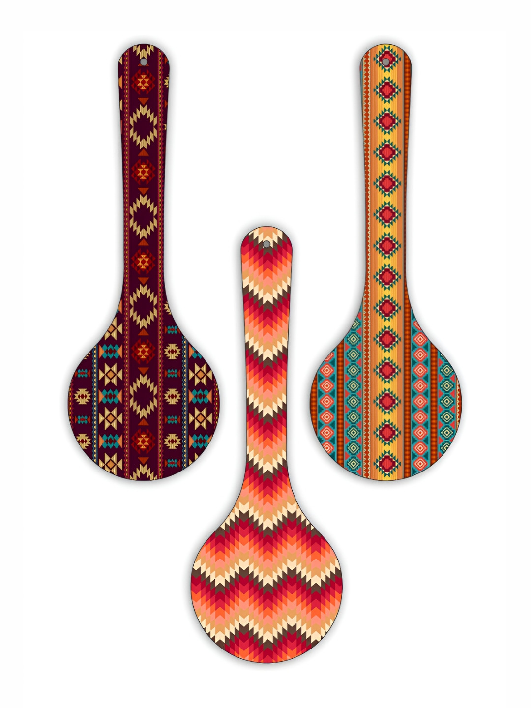 

CVANU 3 Pcs Purple & Brown Geometric Painted Spoon Shape Wooden Wall Hangings