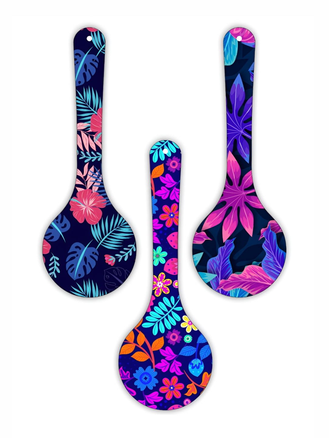 

CVANU Blue & Pink 3 Pieces Floral Printed Wooden Wall Hangings