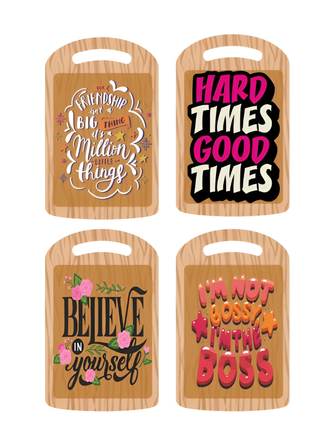 

CVANU Brown & Pink 4 Pieces Life Quotes Wooden Wall Hanging