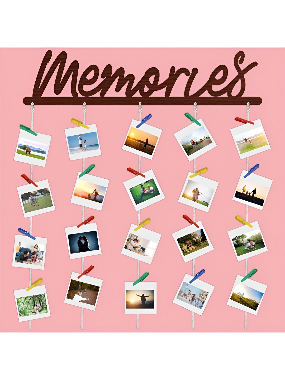 CVANU Brown Memories Carved Cut Out Wooden Wall Hanging With Photo Clips