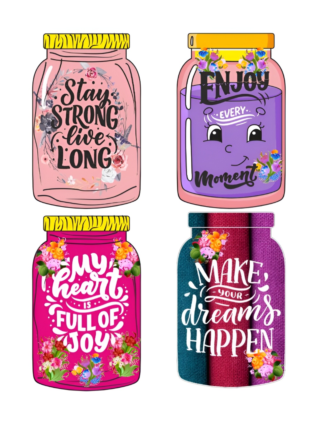 

CVANU Pink & Purple 4 Pieces Wooden Motivational Quotes Painted Jar Shaped Wall Hangings