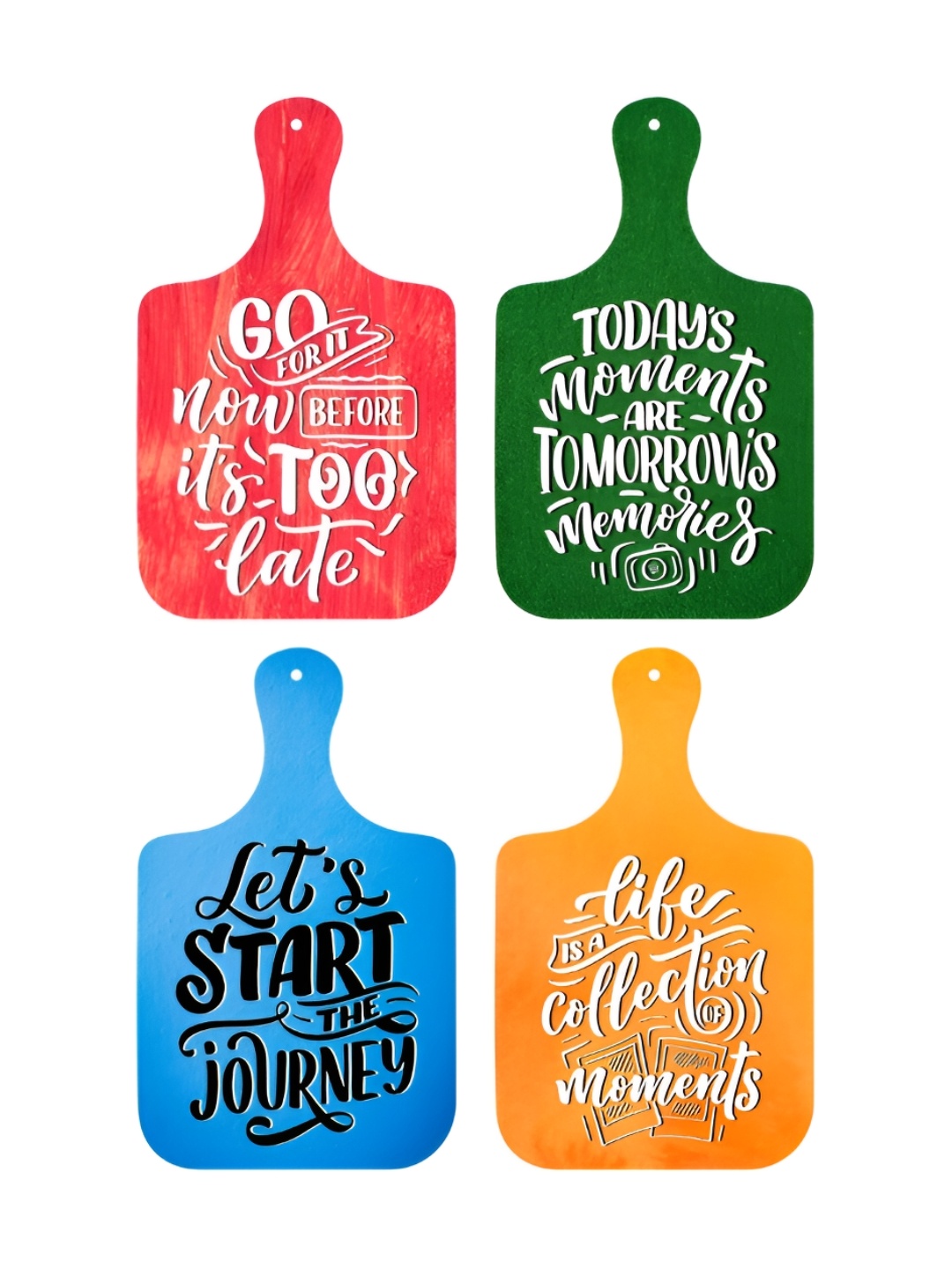 

CVANU 4 Pcs Red & Green Motivational Quotes Painted Chopboard Shape Wooden Wall Hangings