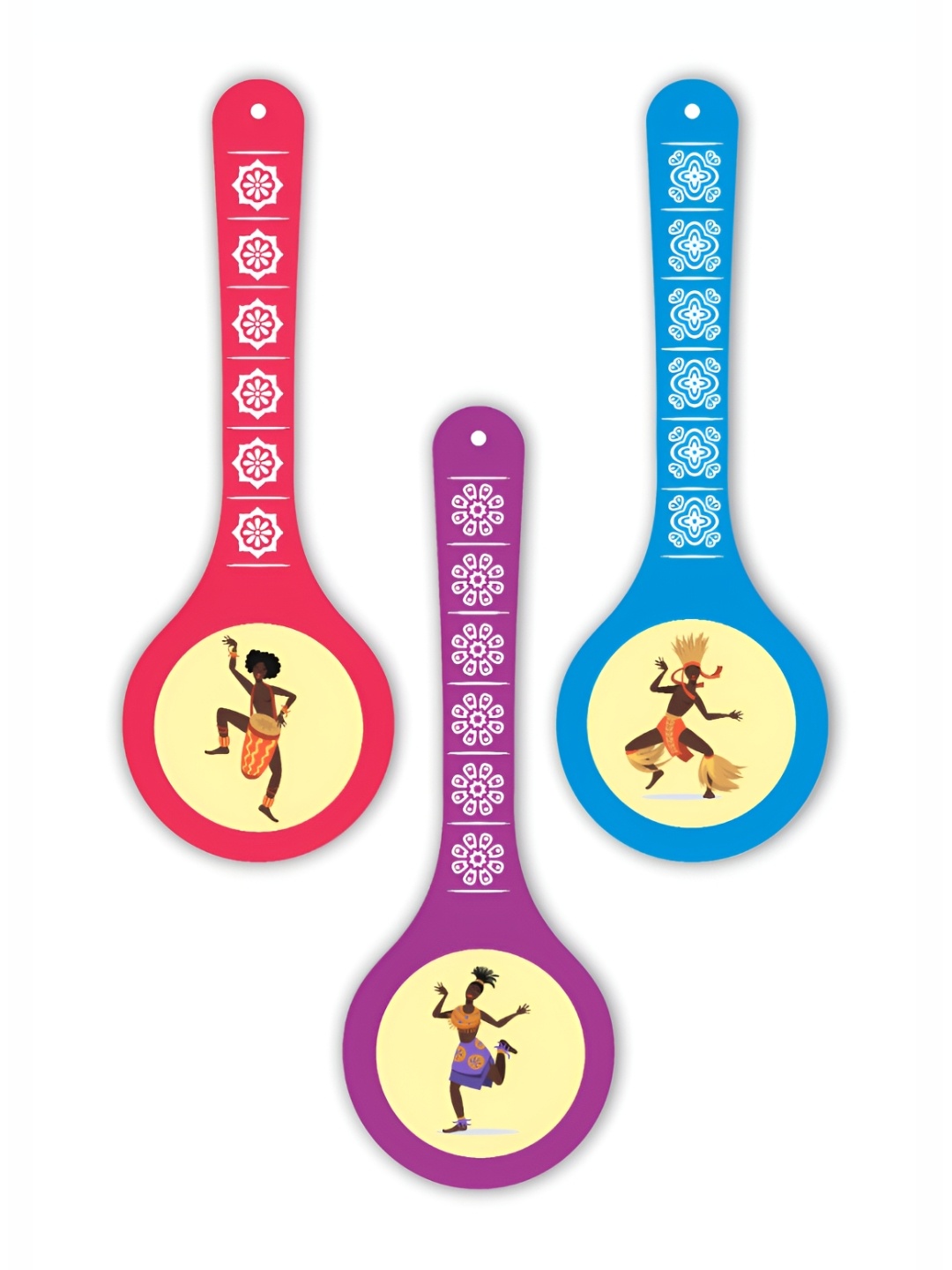 

CVANU 3-Pcs Blue & Pink Tribal Painted Spoon Shape Wooden Wall Hangings