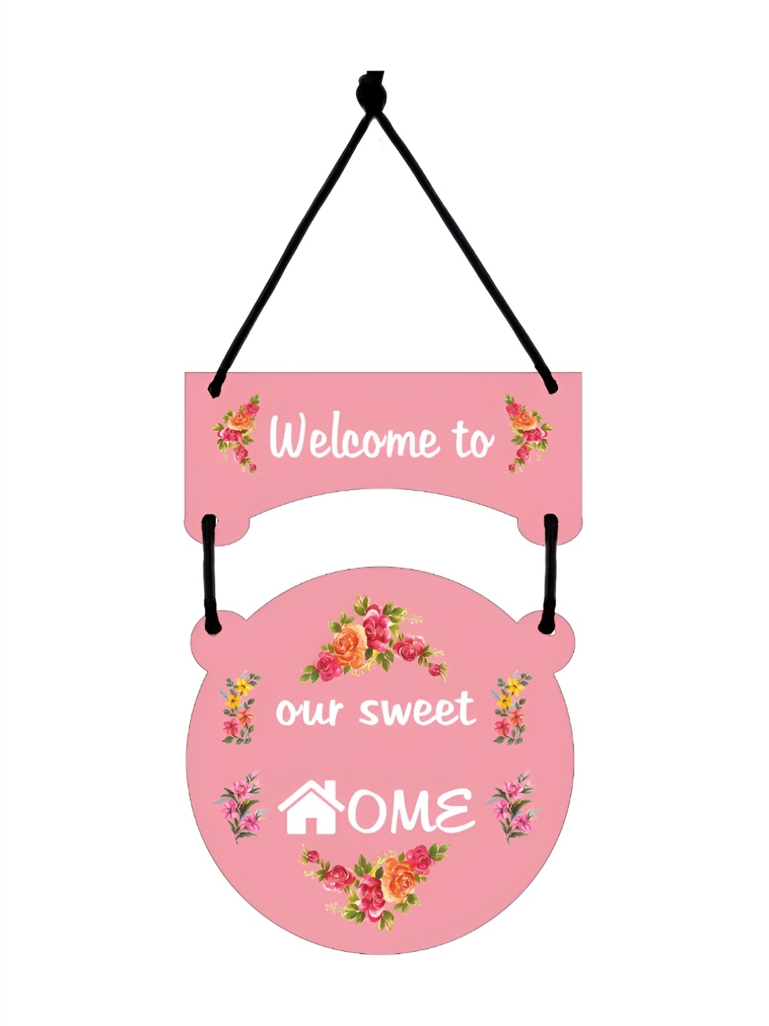 CVANU Pink & White Home Quotes Painted Wooden Wall Hanging