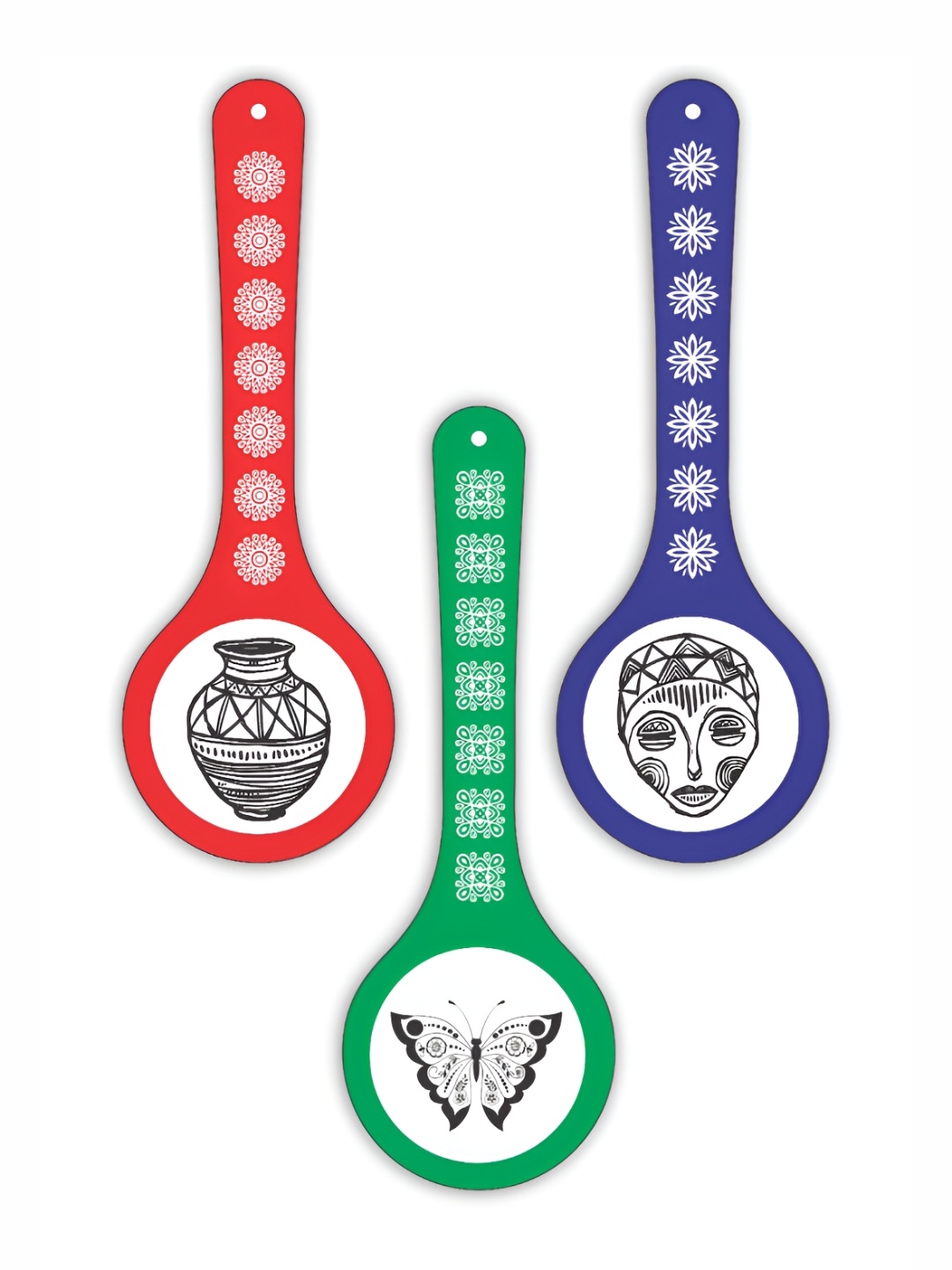 

CVANU Red & Green 3 Pieces Printed Wooden Wall Hangings