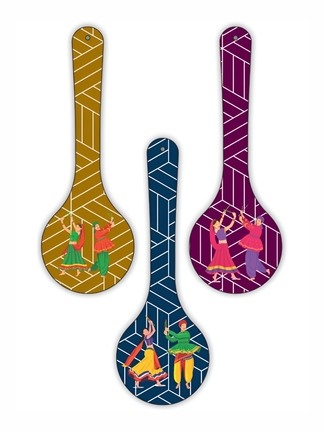 CVANU Mustard & Magenta 3 Pieces Wooden Indian Tradition Wall Hangings