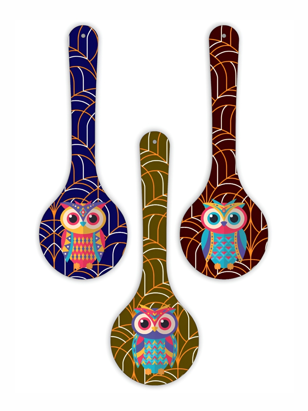 

CVANU 3 Pieces Blue & Burgundy Printed Wooden Wall Hangings