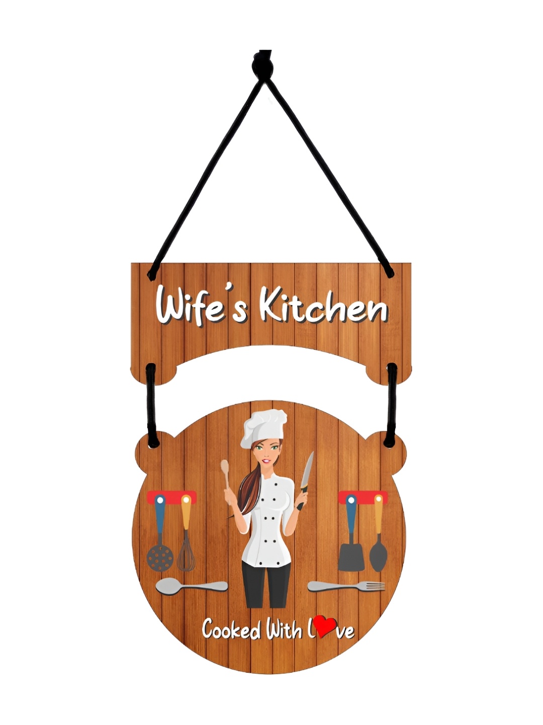 

CVANU Brown & White Kitchen Quotes Painted Wooden Wall Hanging