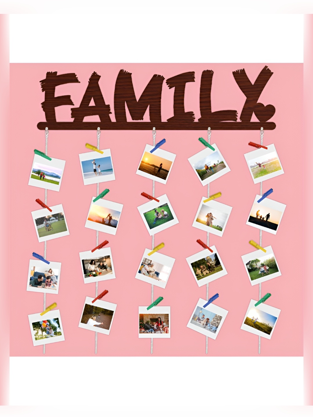 

CVANU Brown Family Carved Cut Out Wooden Wall Hanging With Photo Clips