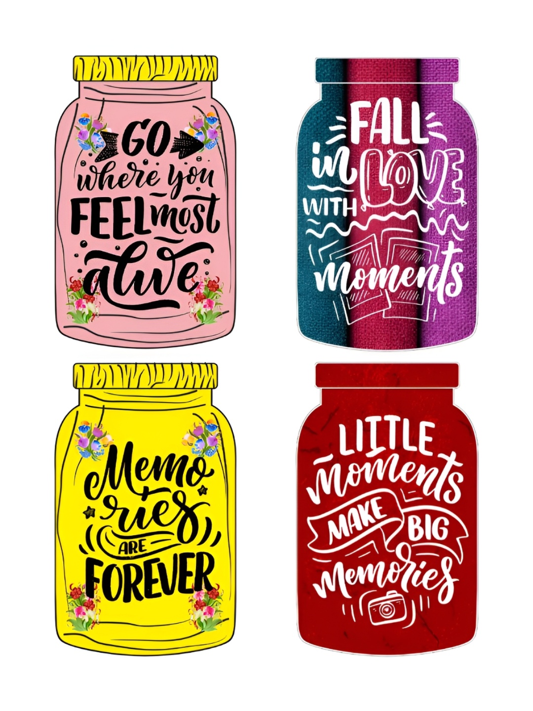 

CVANU 4 Pcs Pink & Yellow Motivational Quotes Printed Jar Shaped Wooden Sign Boards