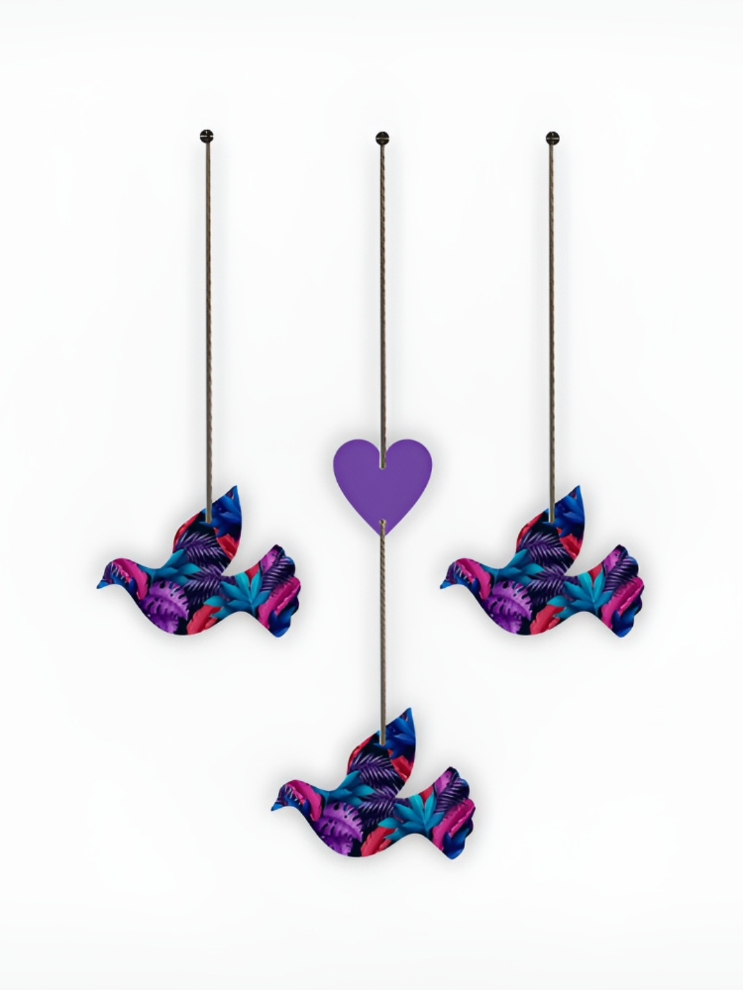 

CVANU 3 Piece Purple & Blue Floral Painted Bird Shape Wooden Hangings Wall Decor