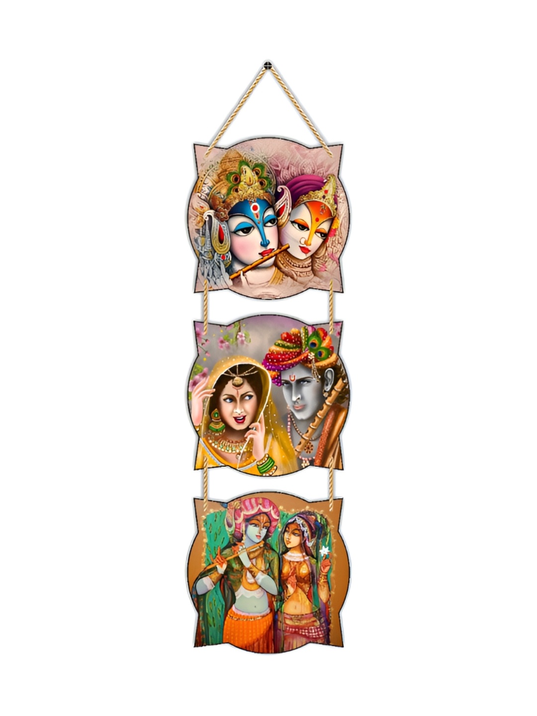 

CVANU Yellow & Beige Radha Krishna Printed Wooden Spiritual Wall Decor