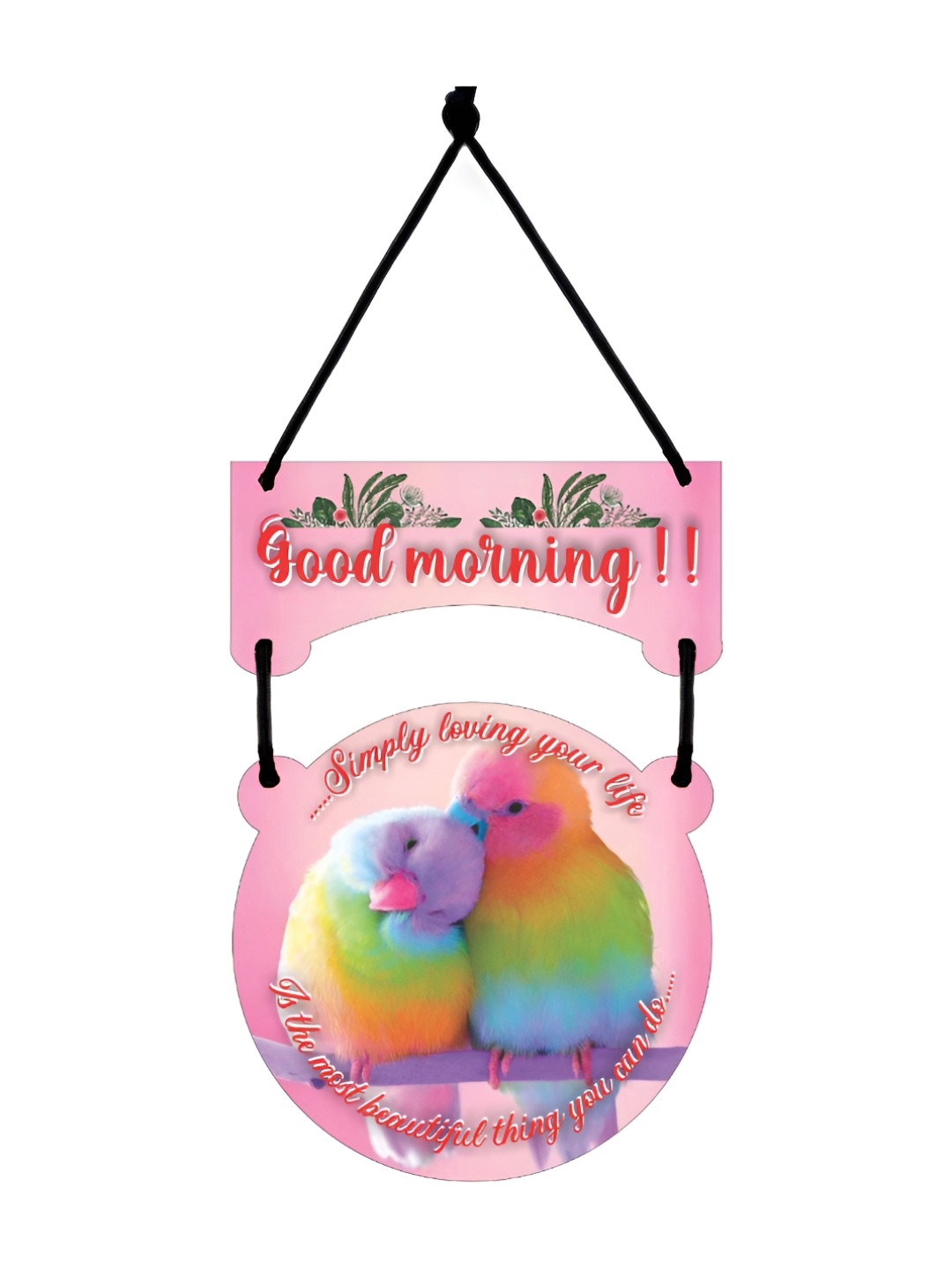 

CVANU Pink & Yellow Morning Quotes Painted Wooden Wall Hanging