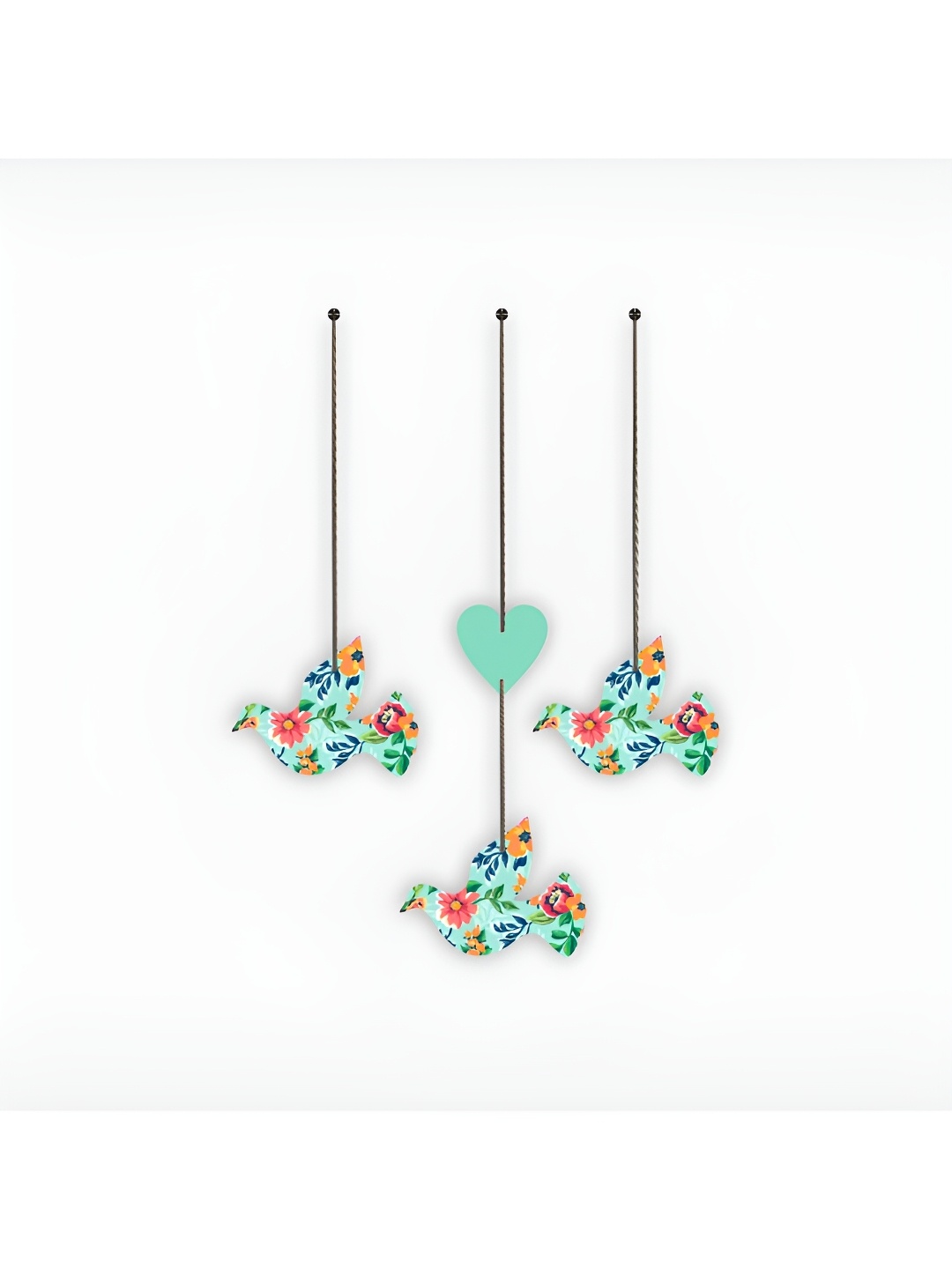 

CVANU Green & Pink 3 Pieces Floral Painted Bird Shape Wooden Wall Hangings