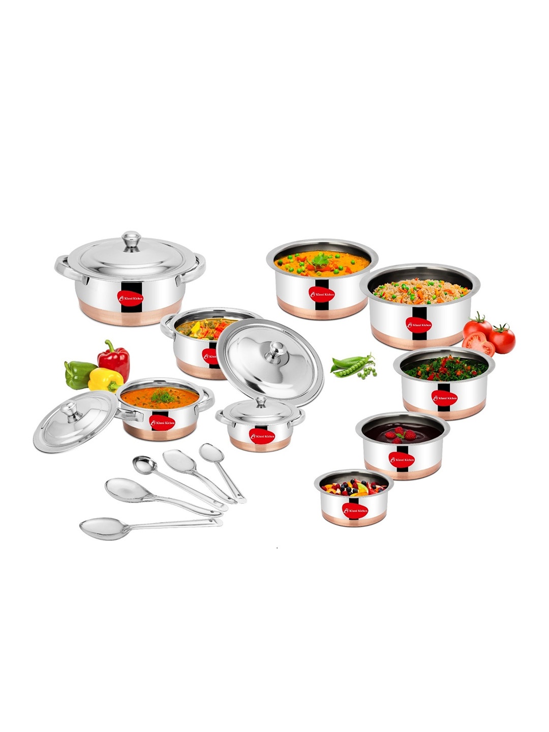 

Klassi Kichen Red Stainless Steel Dishwasher and Microwave Safe Cookware Set, Silver