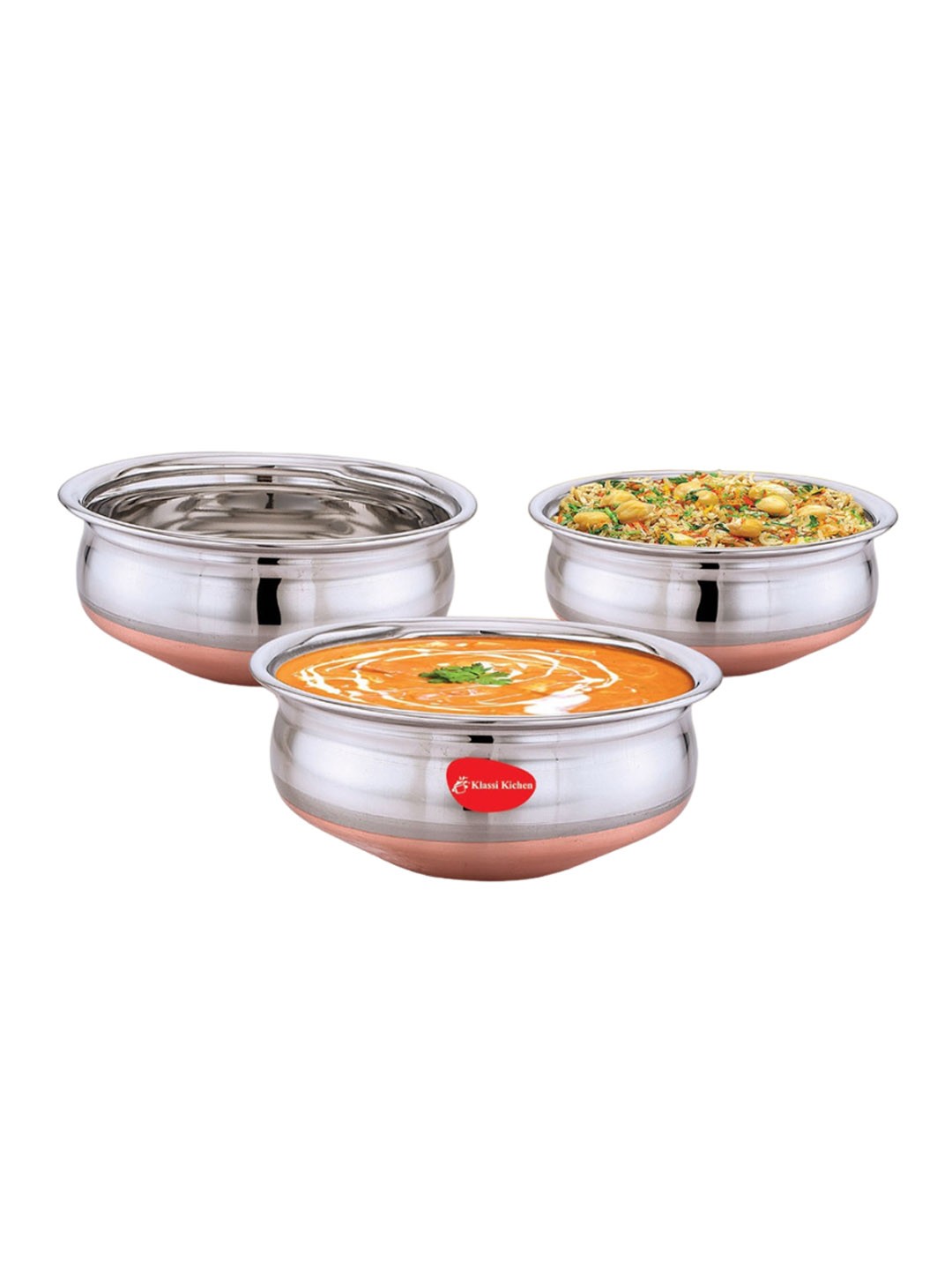 

Klassi Kichen 3 Pcs Copper-Toned Stainless Steel Dishwasher and Microwave Safe Cookware Set, Silver