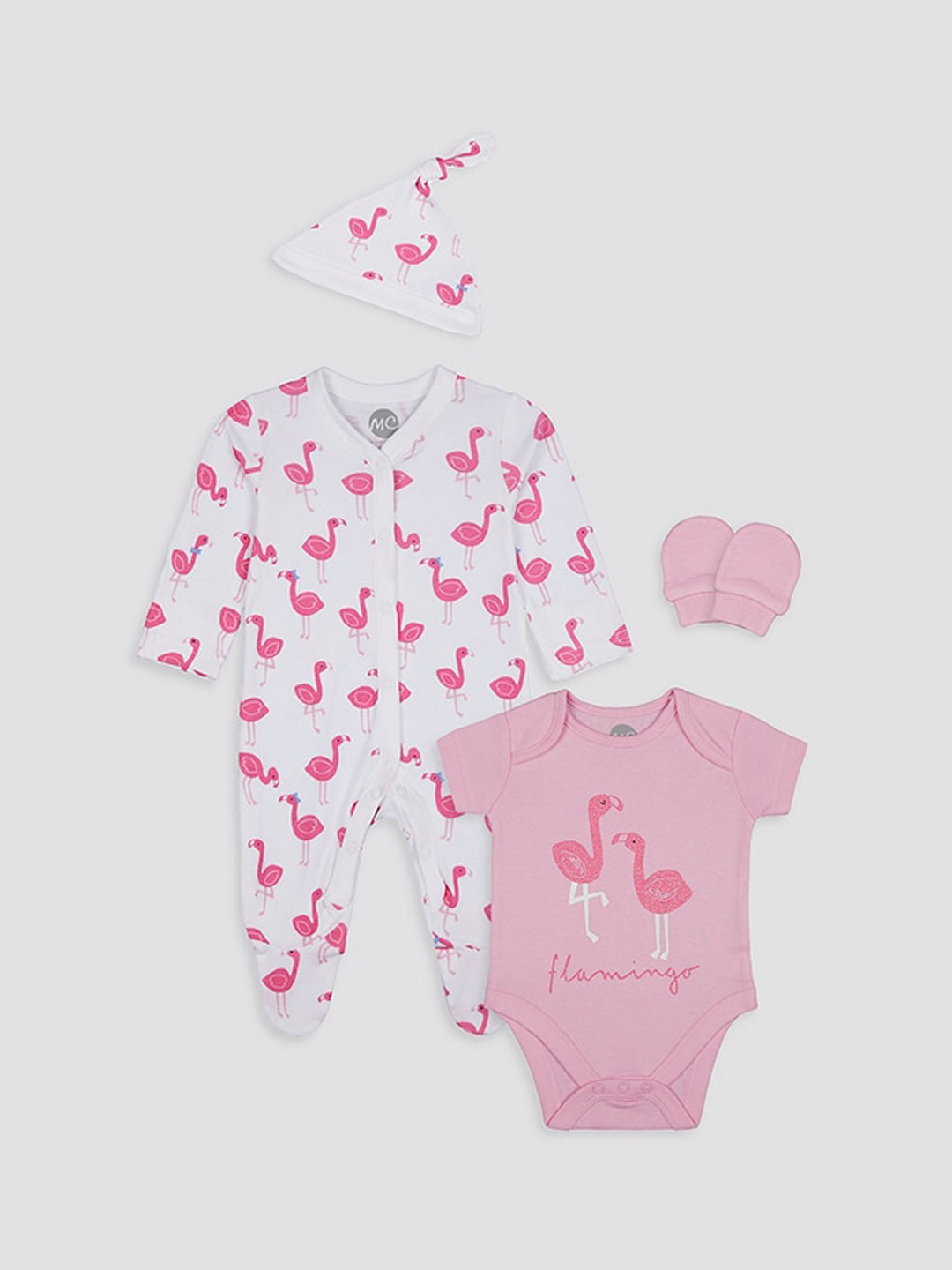 

mothercare Infant Girls 4-Pcs Printed Pure Cotton Baby Apparel Gift Set, Pink