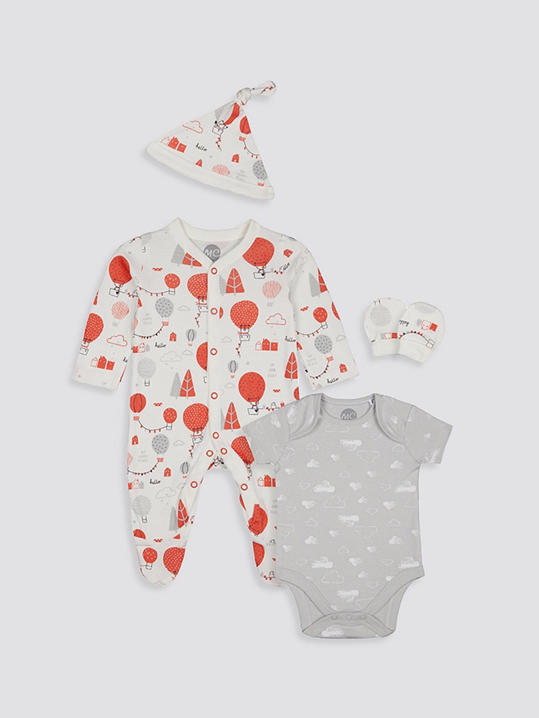 

mothercare 4-Pcs Printed Pure Cotton Baby Apparel Gift Set, White