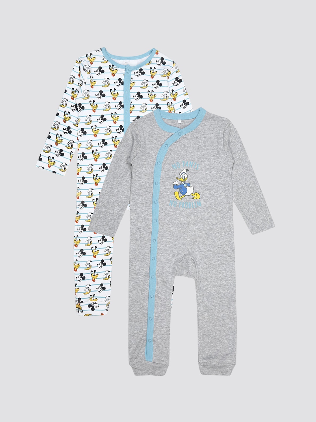 mothercare Infants Kids Pack of 2 Pure Cotton Printed Rompers, Grey