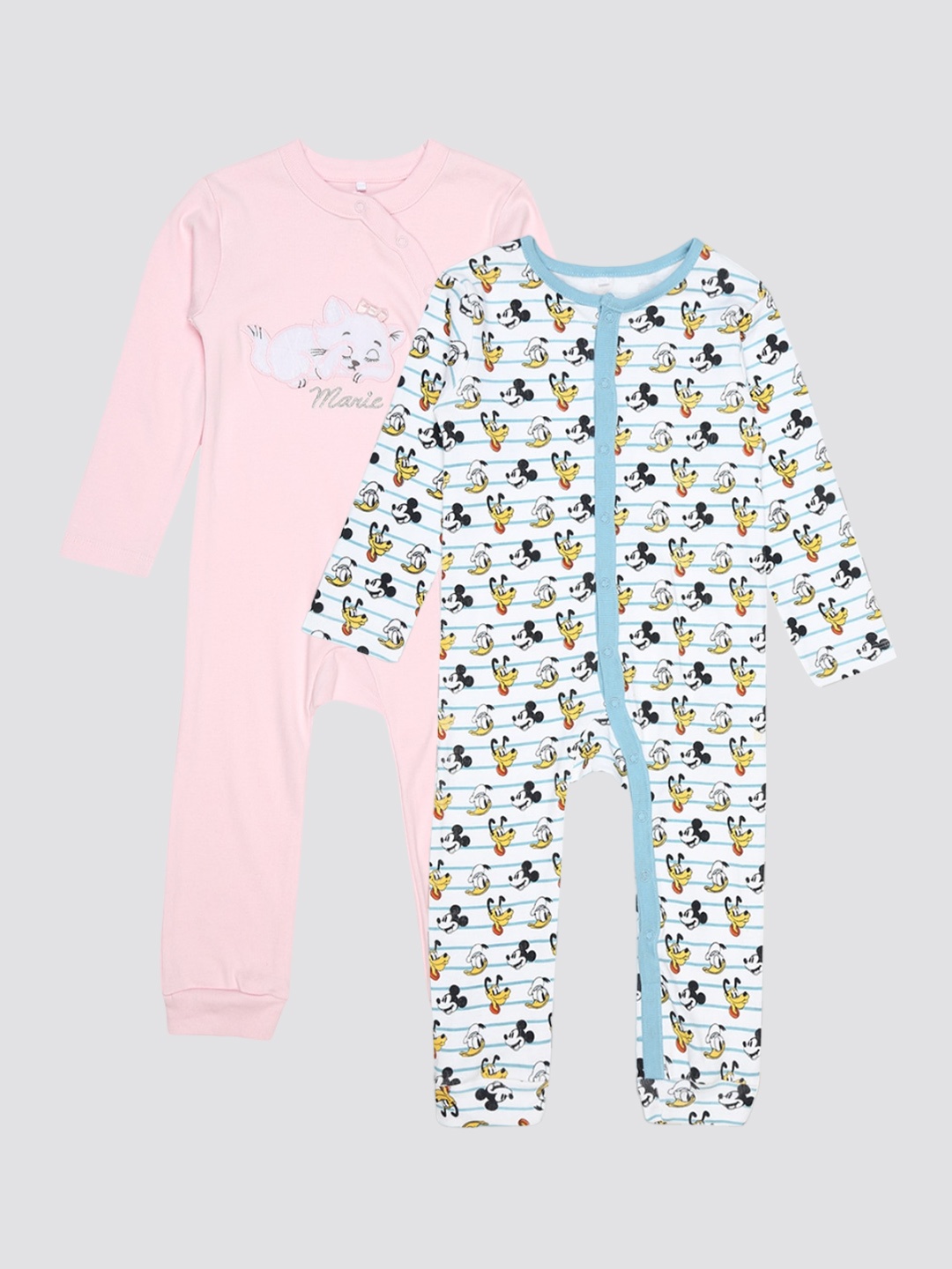 

mothercare Infant Kids Pack Of 2 Printed Pure Cotton Rompers, Pink