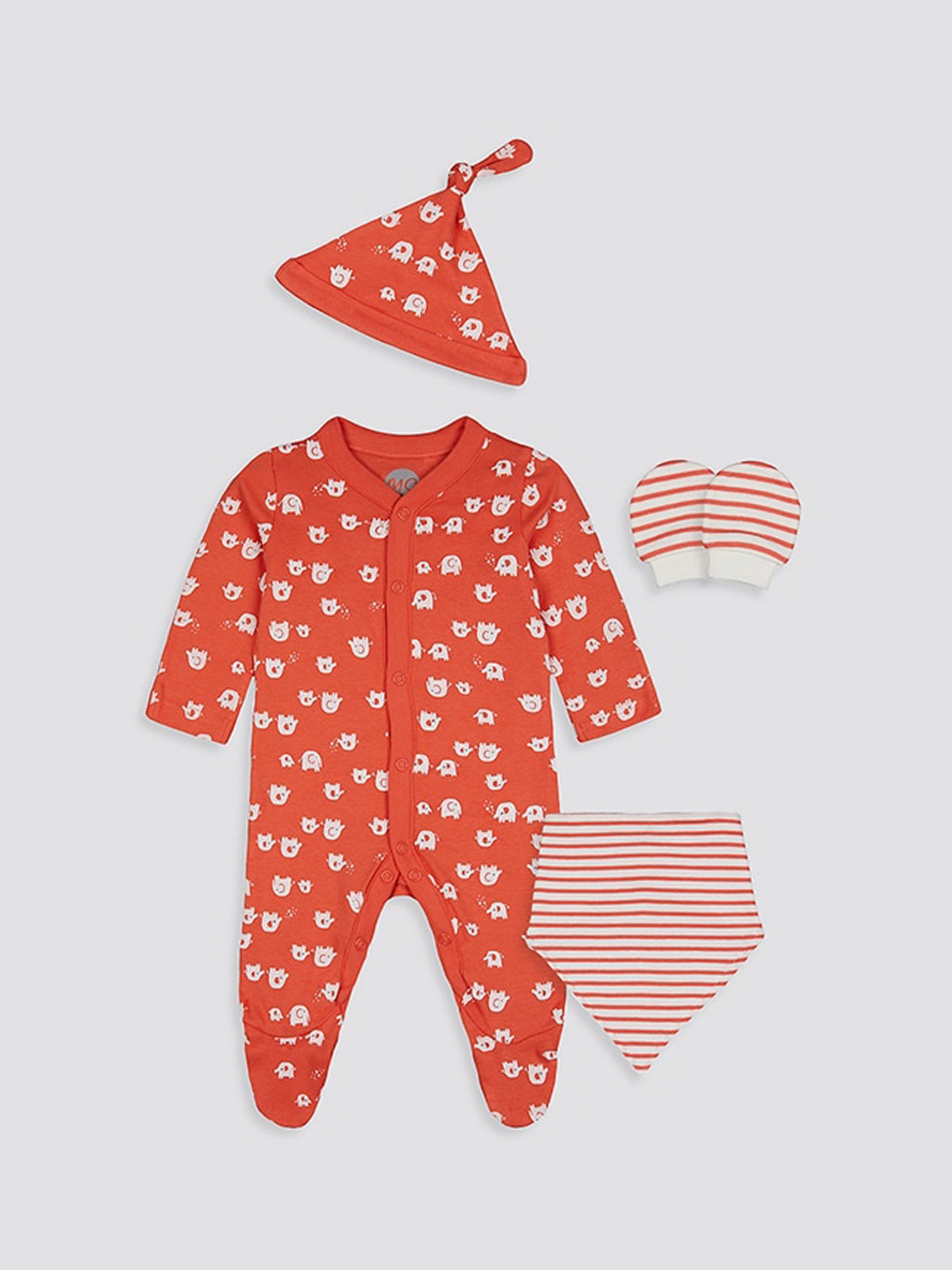 

mothercare Infant 4-Pcs Printed Pure Cotton Baby Apparel Gift Set, Orange