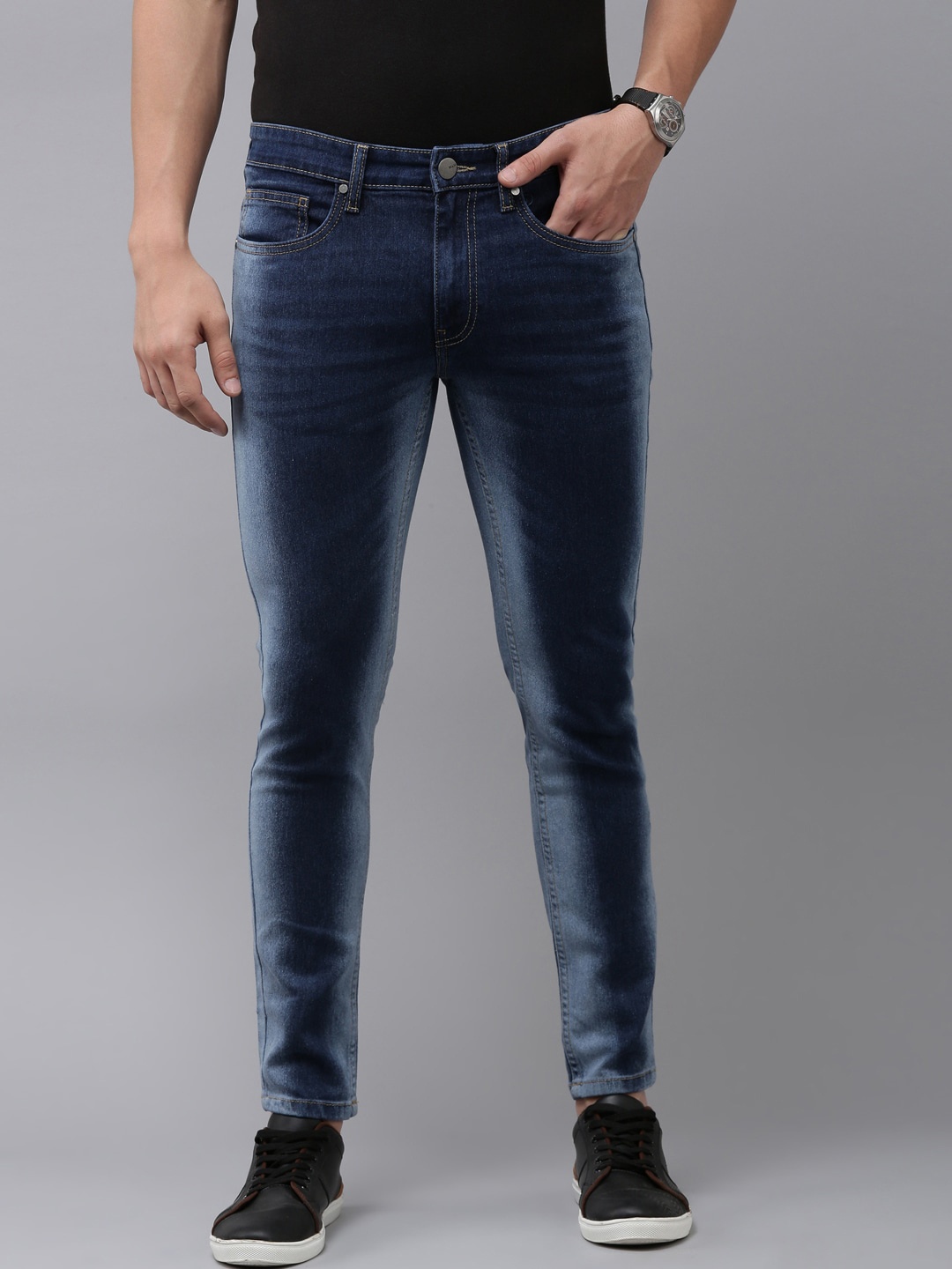 

Mast & Harbour Men Blue Skinny Fit Mid-Rise Dark Shade Clean Look Stretchable Jeans