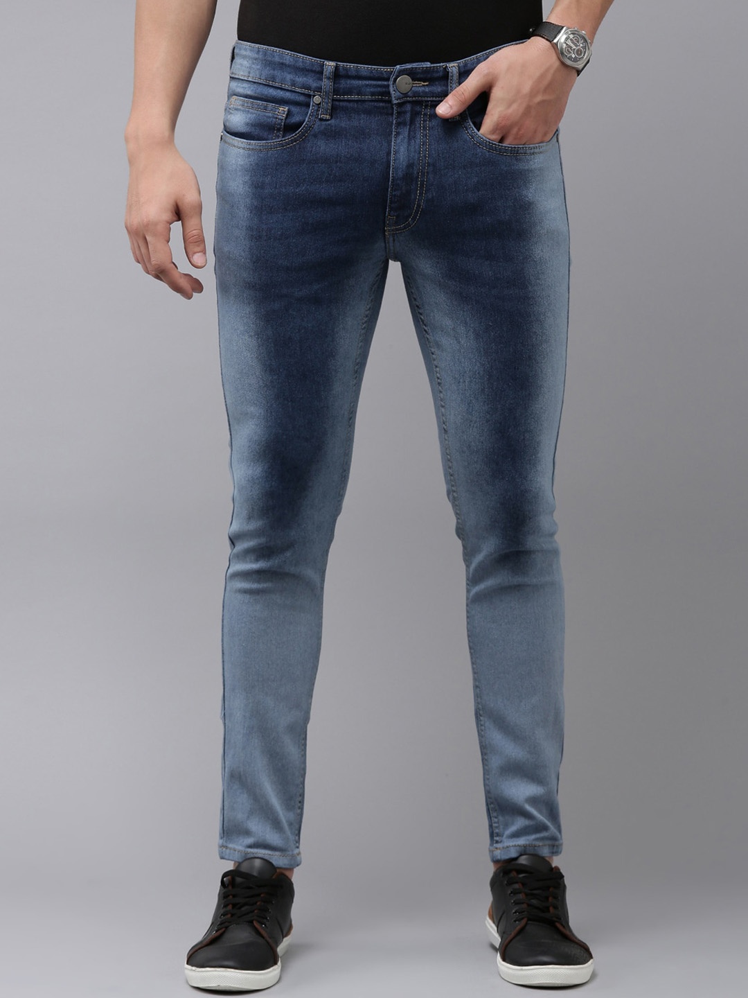 

Mast & Harbour Men Blue Skinny Fit Mid-Rise Dark Shade Clean Look Stretchable Jeans