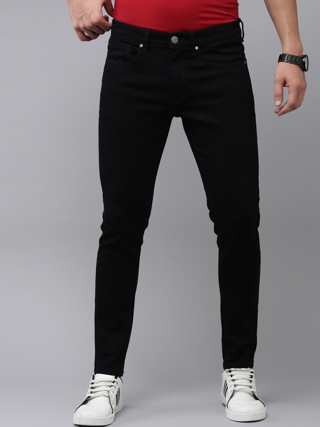 

Mast & Harbour Men Black Skinny Fit Mid-Rise Dark Shade Clean Look Stretchable Jeans