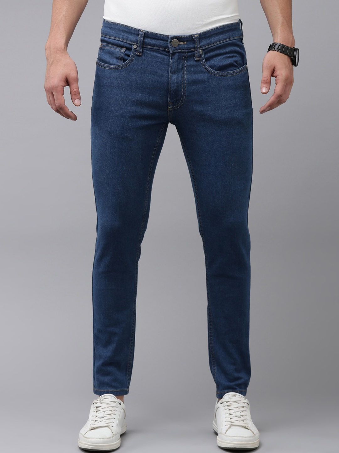 

Mast & Harbour Men Blue Skinny Fit Mid-Rise Dark Shade Clean Look Stretchable Jeans