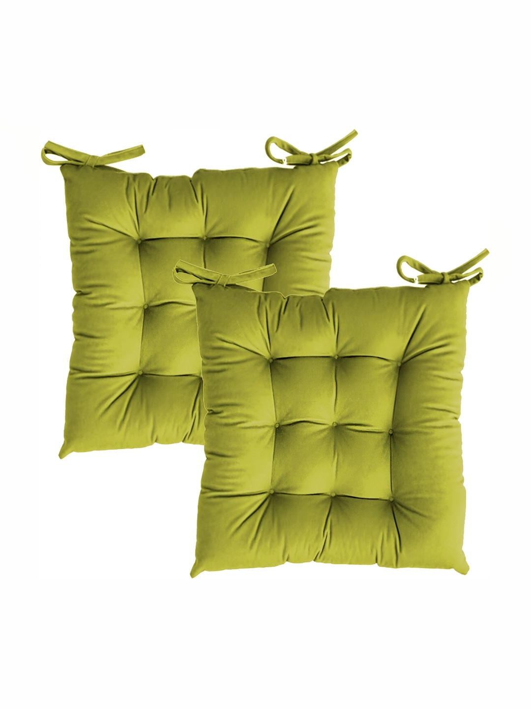 

LINENOVATION Green 2 Pieces Quilted Square Cushion Chair Pads