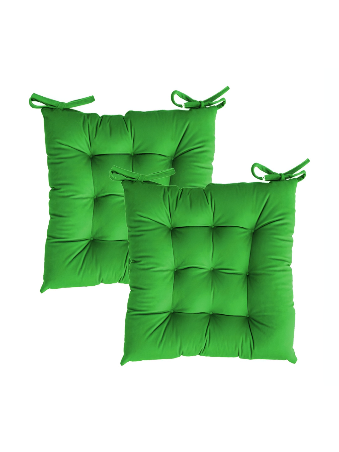 

LINENOVATION 2 Pcs Green Quilted Square Cushion Chair Pads