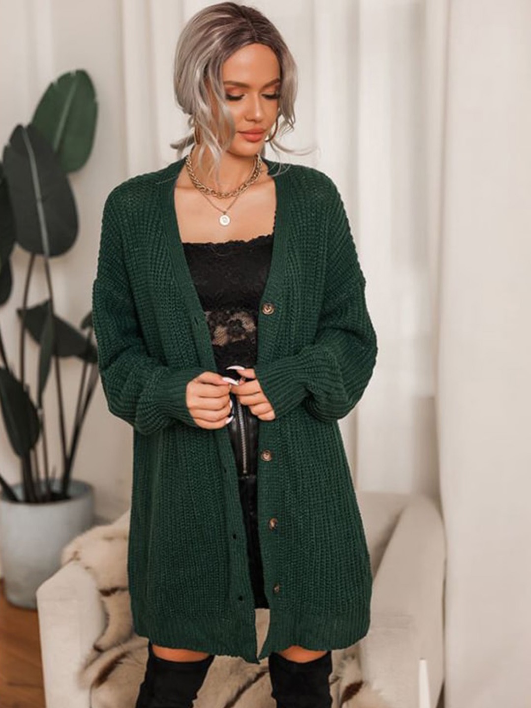 

StyleCast Women Green Longline Cardigan