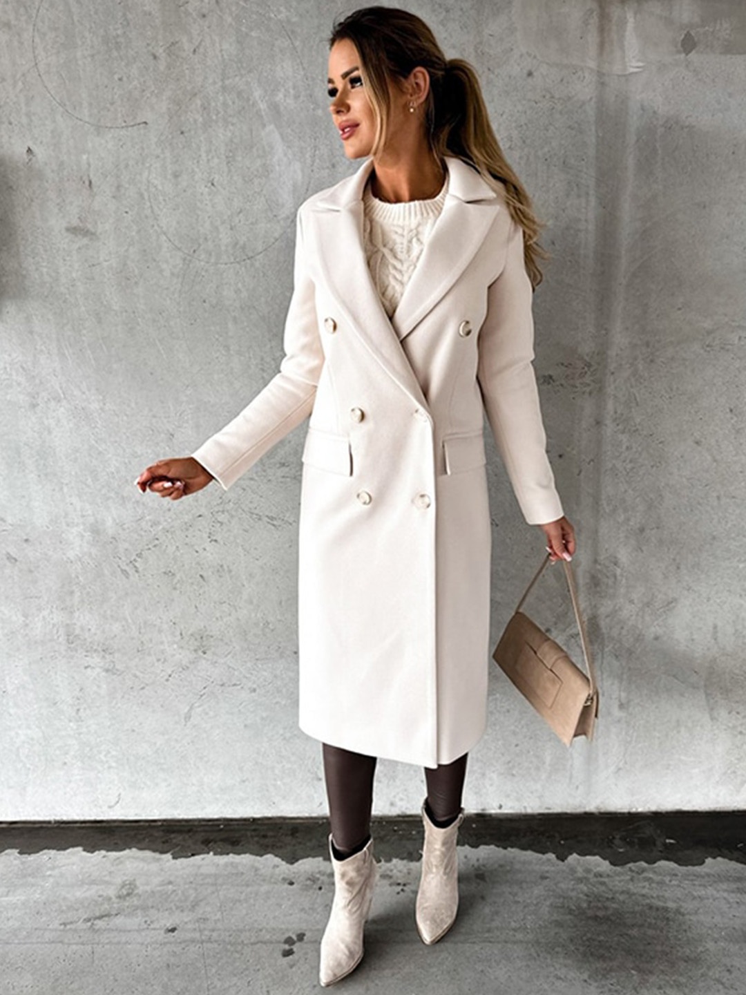 

StyleCast Off White Double-Breasted Overcoat