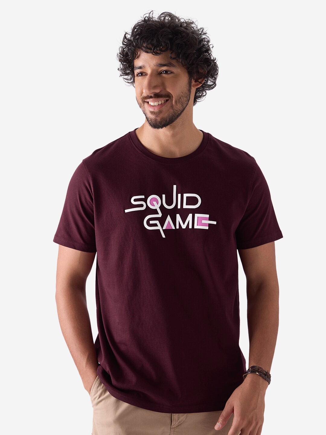 

The Souled Store Burgundy Squid Game Printed Pure Cotton T-shirt