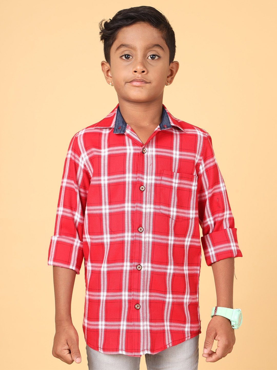 

CAZZBA Boys Tartan Checked Cotton Casual Shirt, Red