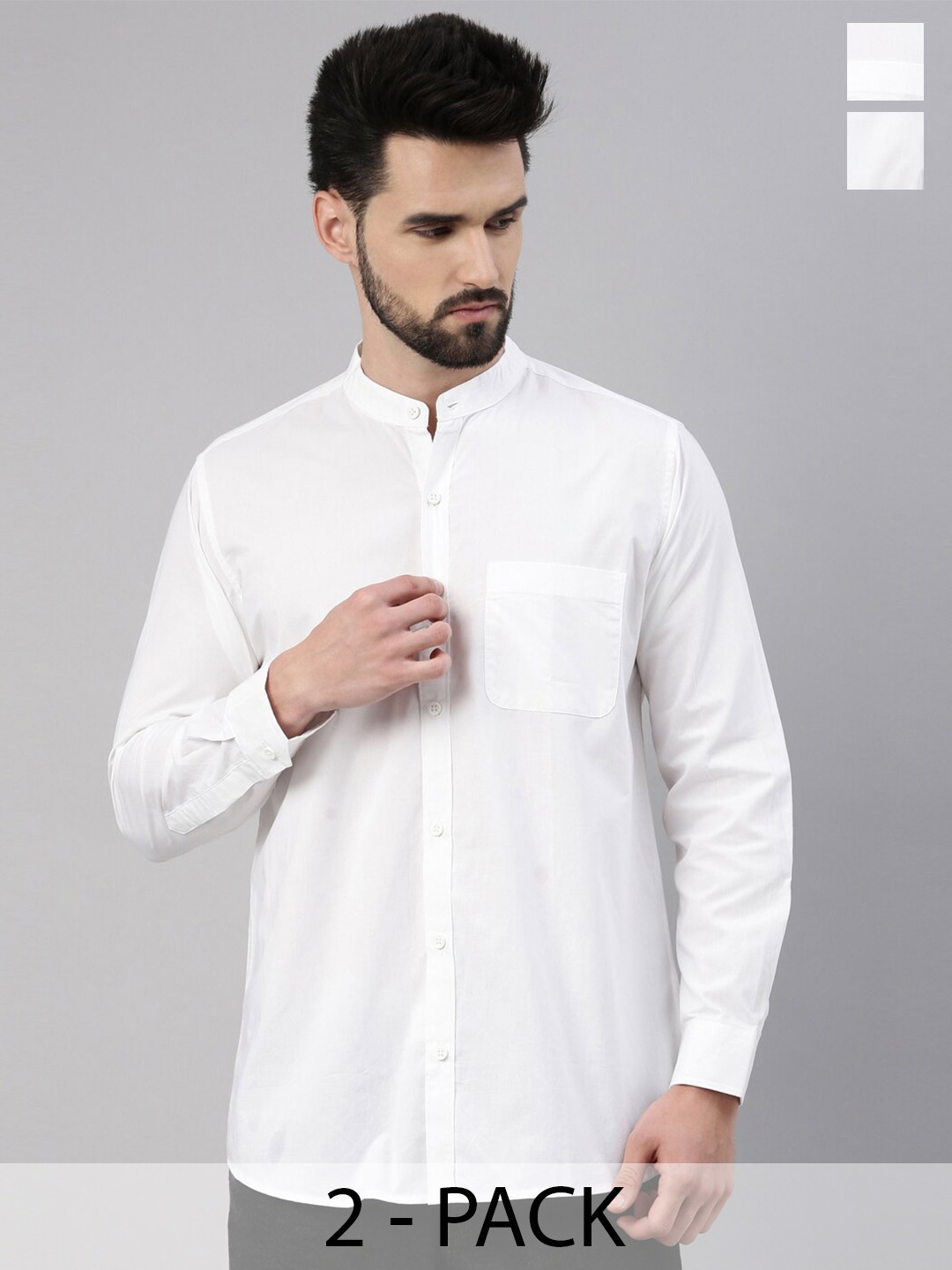 

WHITE HEART Pack Of 2 Mandarin Collar Long Sleeves Pure Cotton Casual Shirt