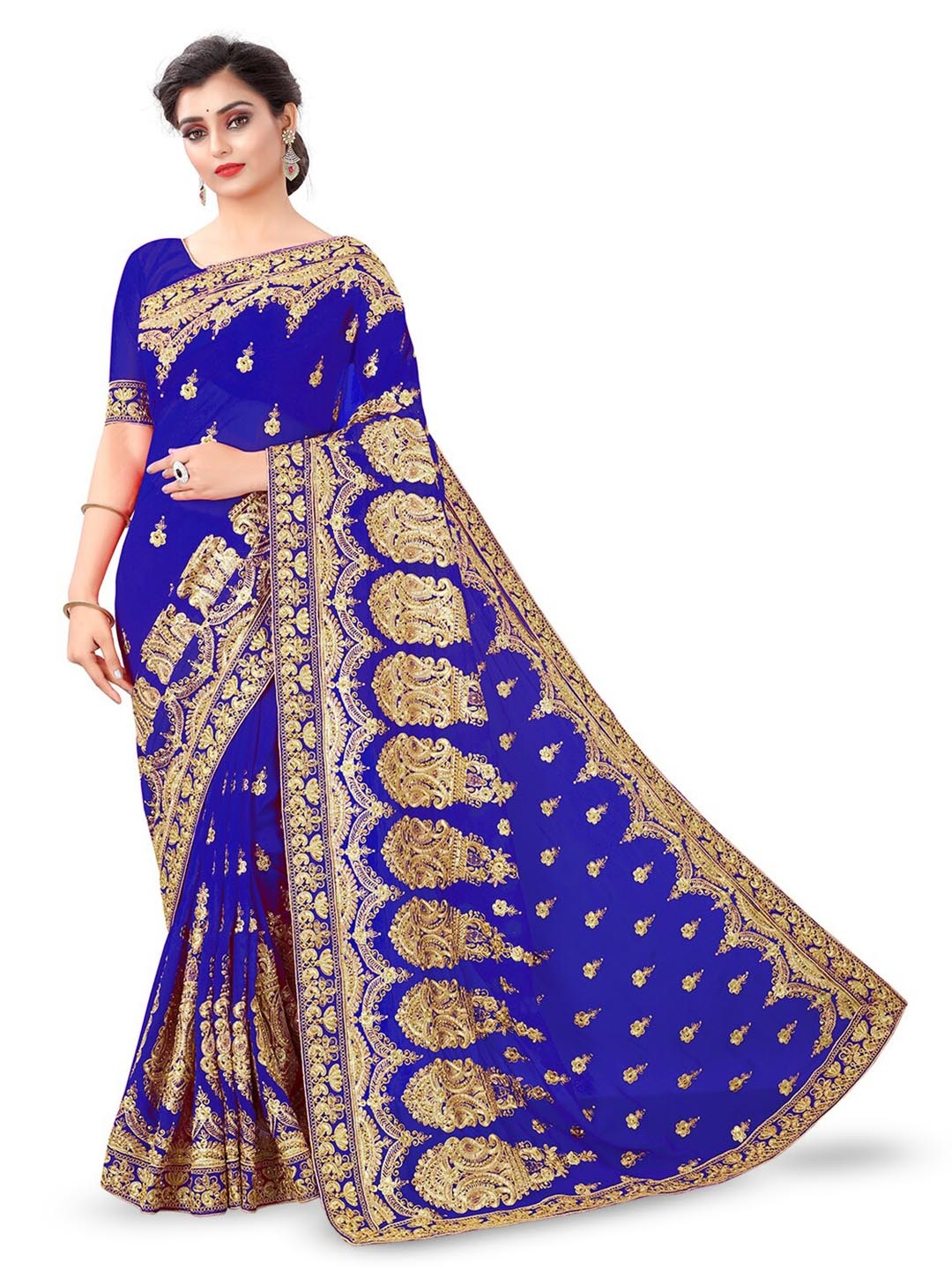 

B Bella Creation Ethnic Motifs Embroidered Beads & Stones Saree, Blue
