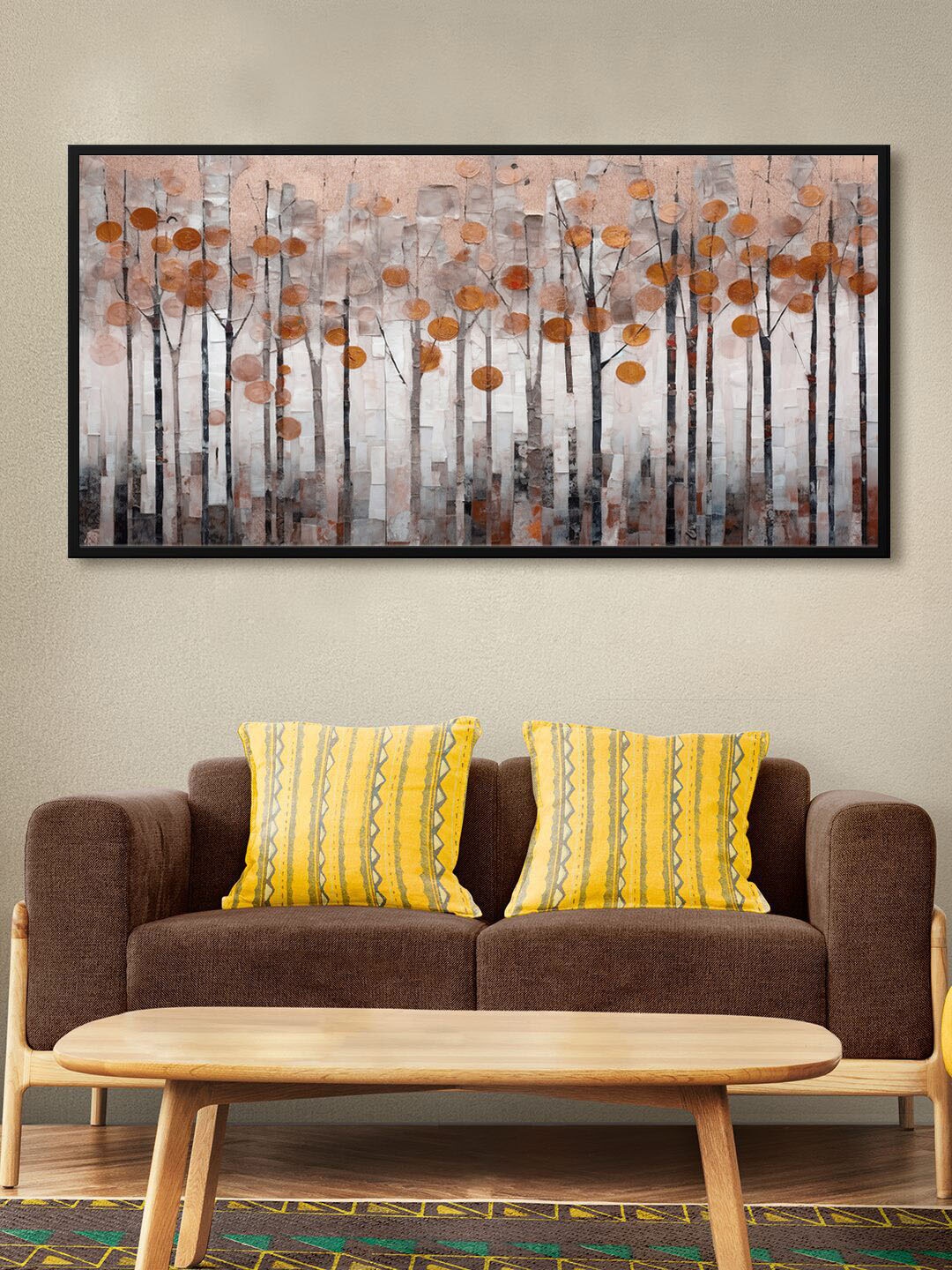 

999Store Brown & White Abstract Effect With Tree Modern Art Canvas Painting